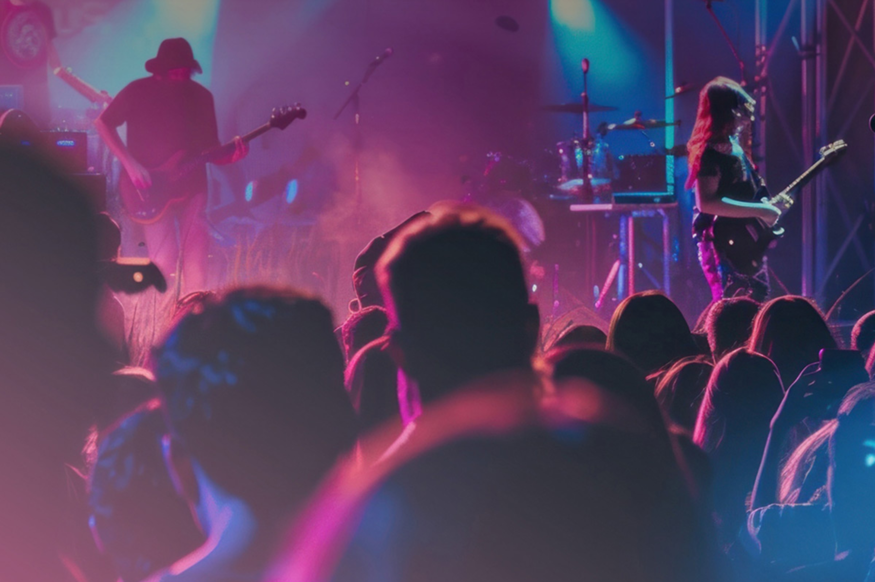 Rock band on stage with a crowd of people